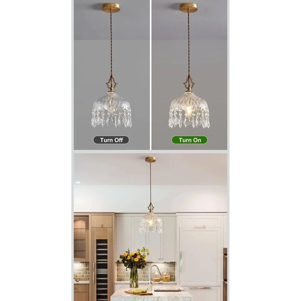 Brass Vintage Petal Glass Pendant Light Crystal Hanging Ceiling Light New